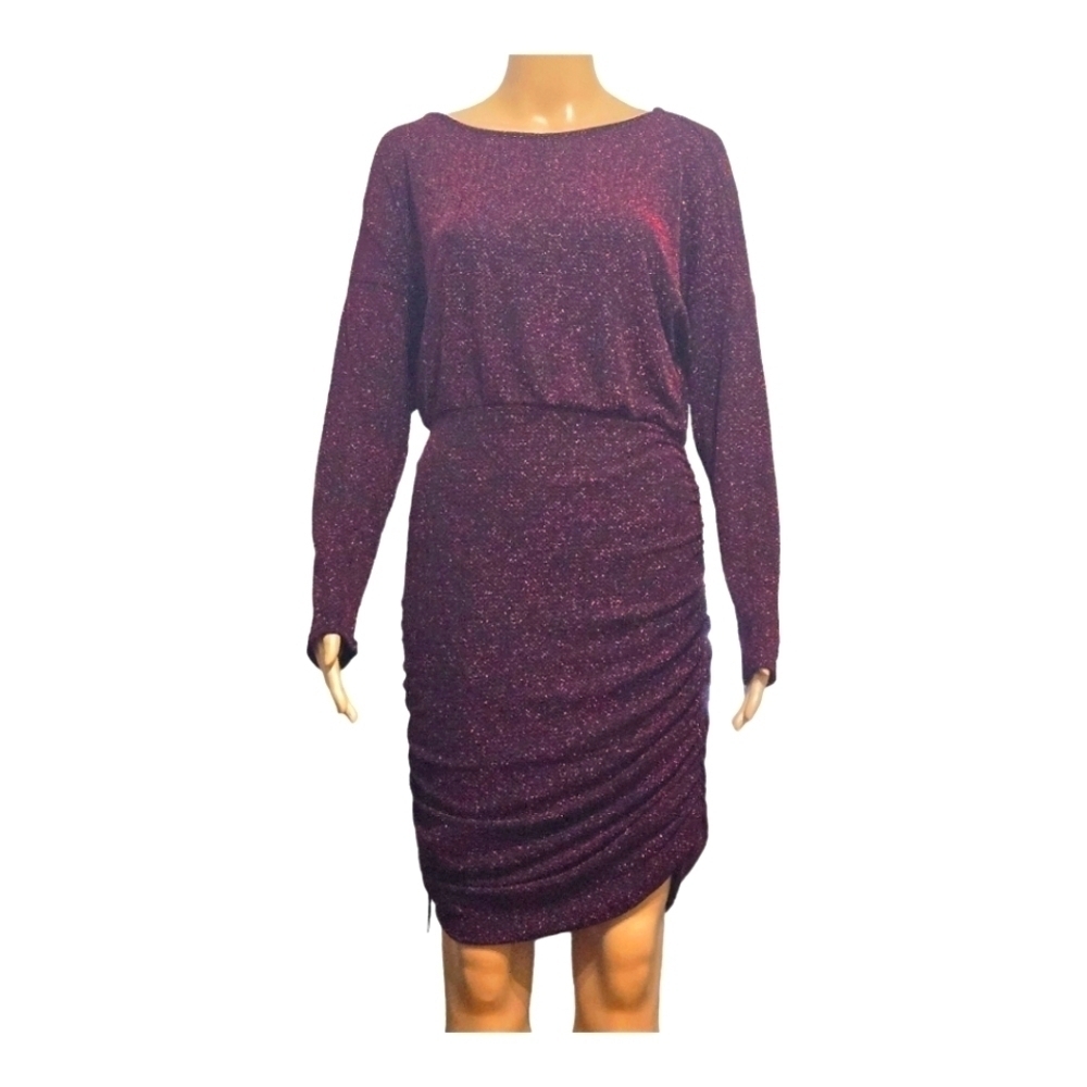 Cynthia Rowley Bodycon Longsleeve Metallic Gathered  Dress